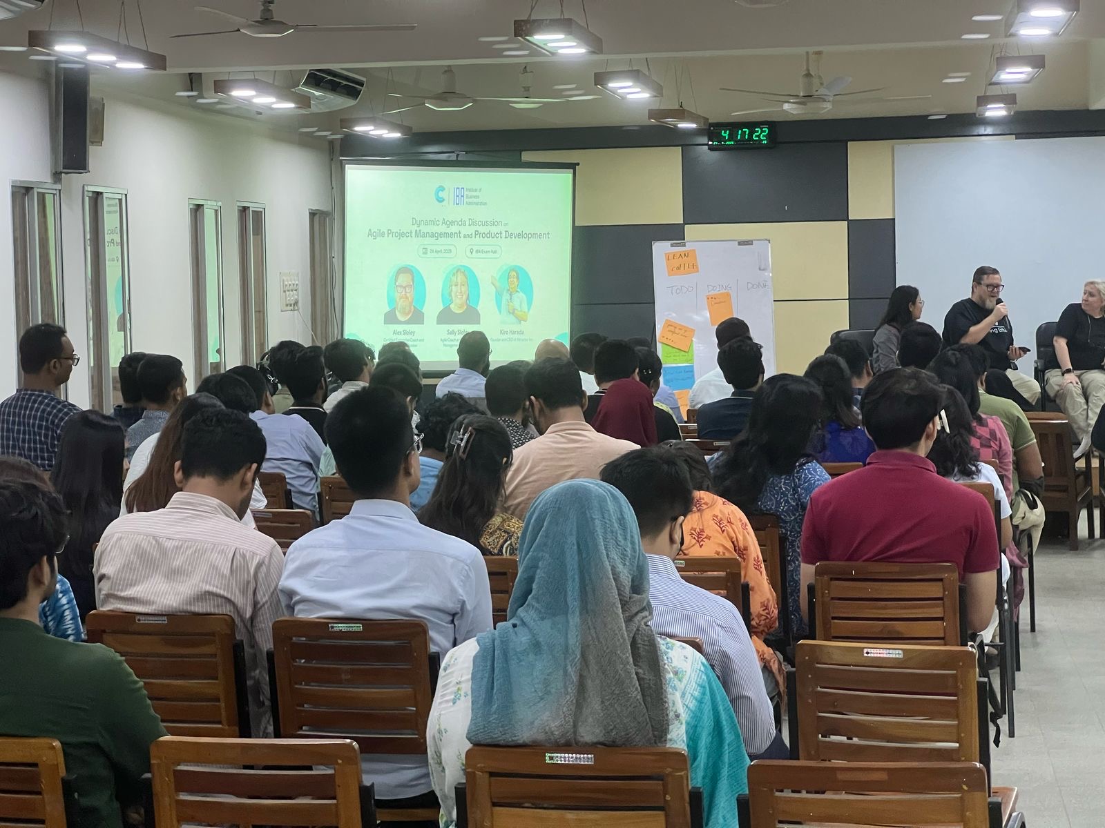 Alex and Sally on stage at the University of Dhaka